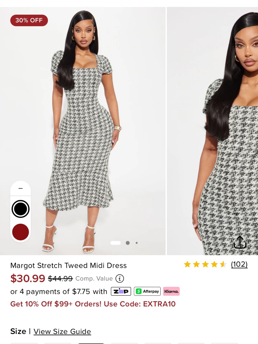 Fashion Nova Stretch Tweed Midi Dress - Black & White